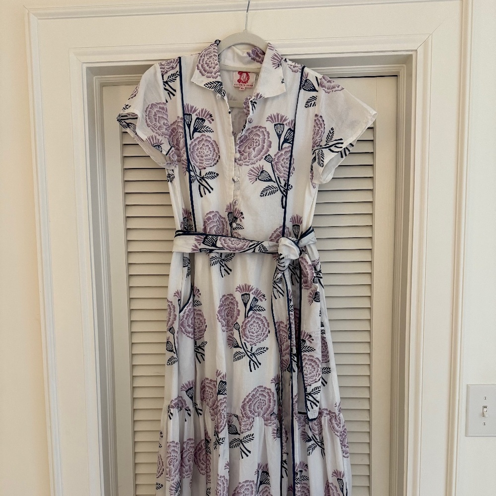 Victoria Dunn White and Purple Floral Maxi Dress